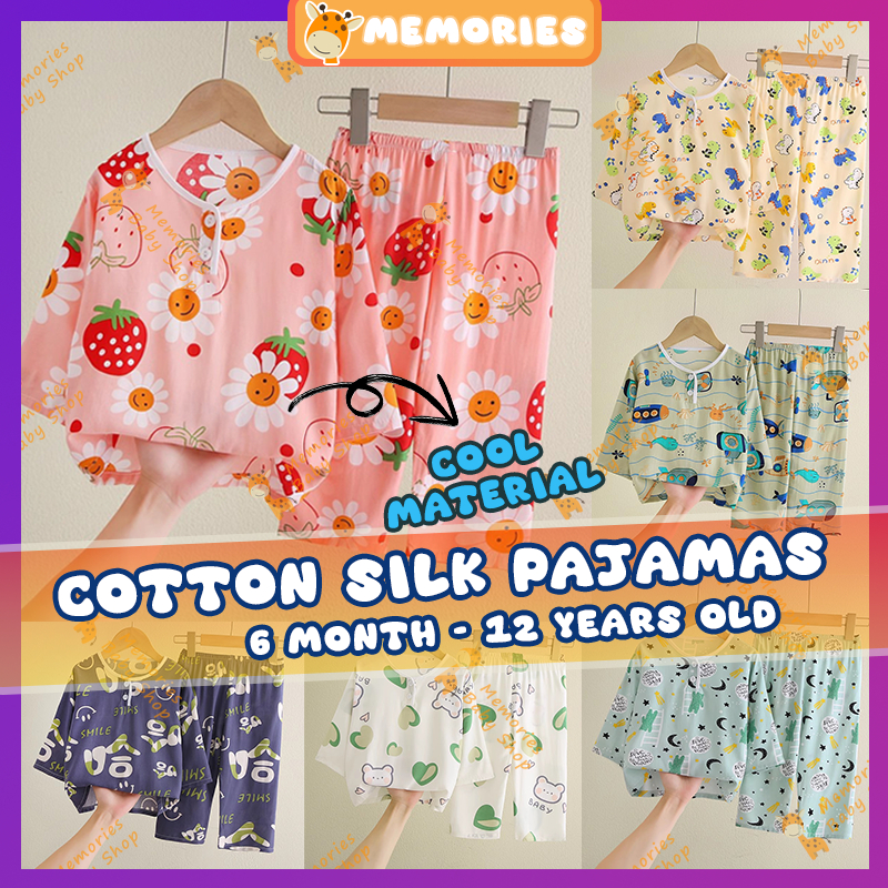Pajamas Cotton Silk Cool Sleepwear Children Summer Nightwear Kids Thin ...