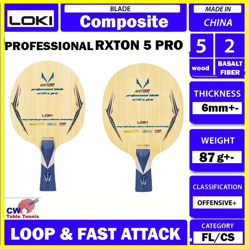 LOKI PROFESSIONAL RXTON 5 PRO BASALT FIBER TABLE TENNIS BALDE BAT ...