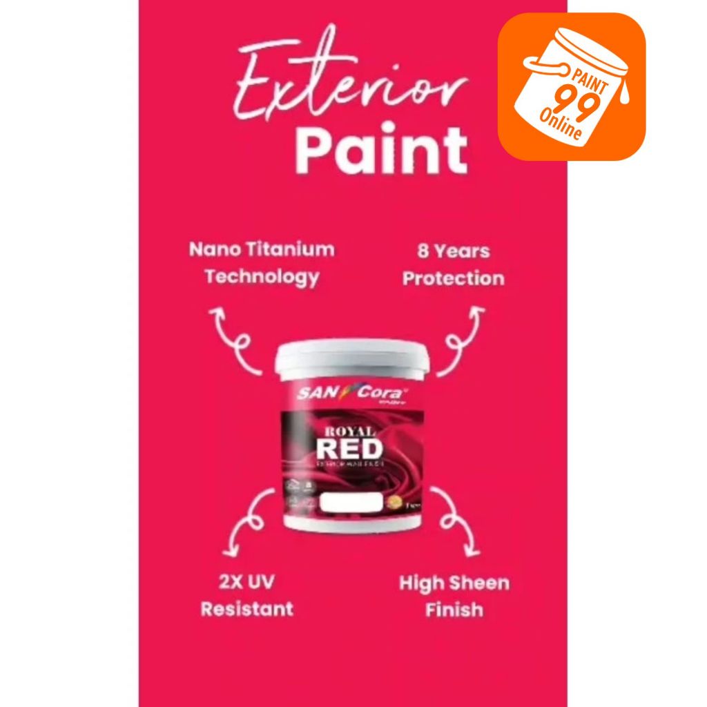 1L SANCORA ROYAL RED paint 🌟 Exterior wall finish ⭕️ High Sheen 👉🏻 Red ...