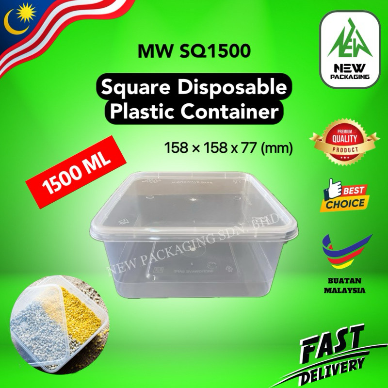 MW-SQ1500 Square Plastic Food Container with Lids 1500ML [5/25 Sets ...