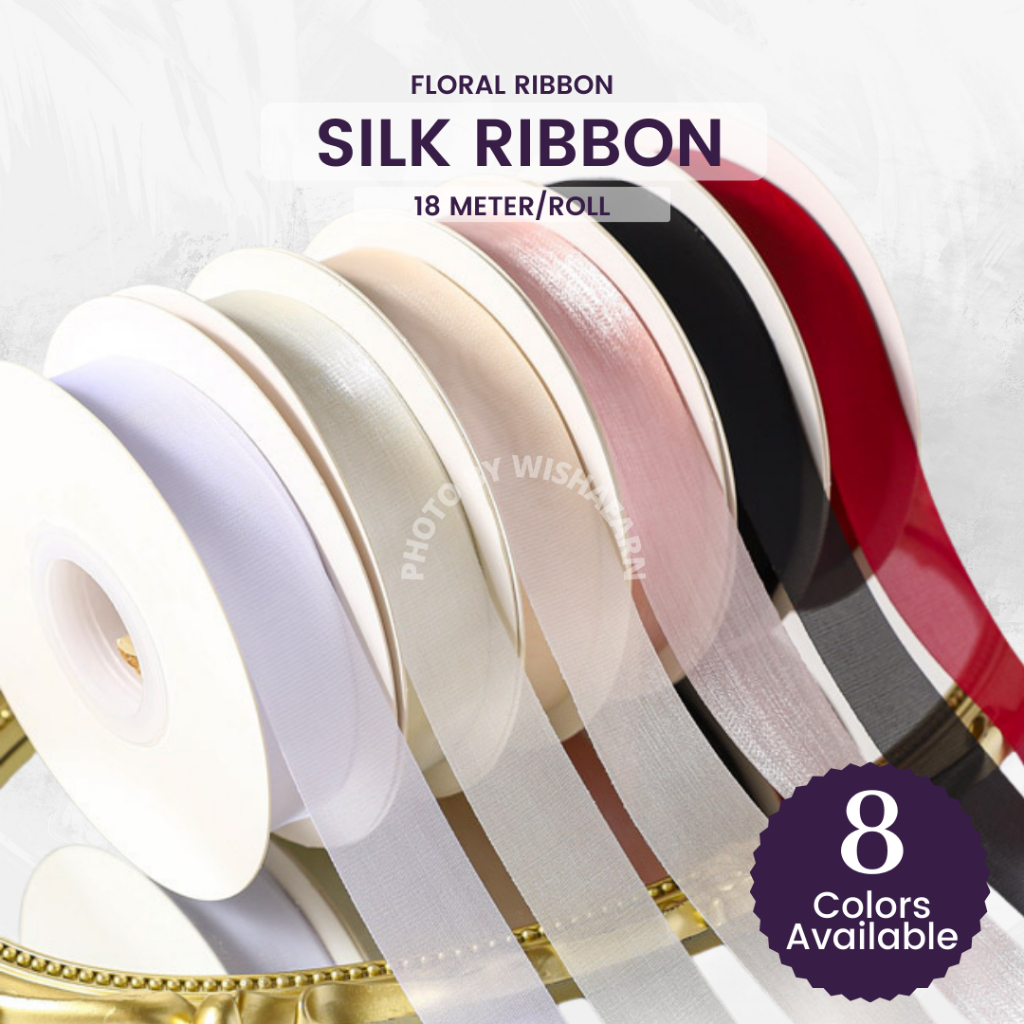 Ready Stock [18M] 2.5CM Silk Ribbon Riben Reben Ribben Satin Organza ...