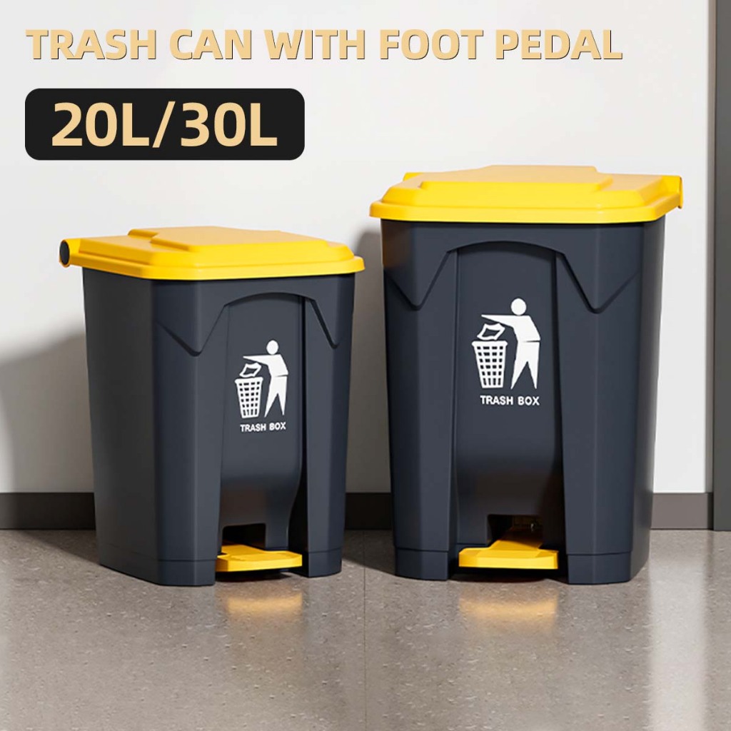 Trash Can with Foot Pedal Plastic Rectangular Garbage Can with Lid ...