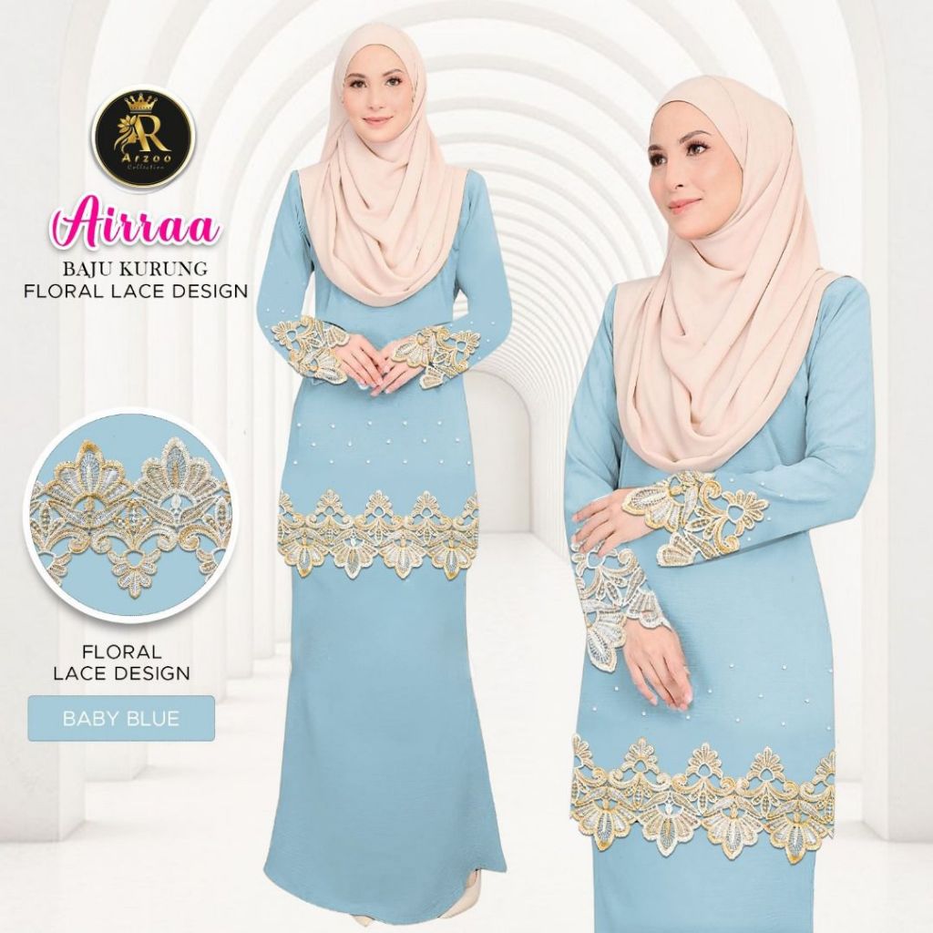High Quality Baju Kurang Airraa With Flower Design Lace And Batu New Arrival Raya 2025