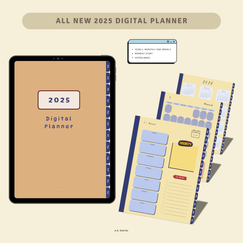 ahdigital 2025 Blue Beige Hyperlinked Digital Planner - Goodnotes ...