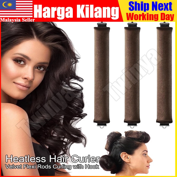 Heatless Hair Curler Flexi Rods with Hook Heatless No Heat Self Curling ...