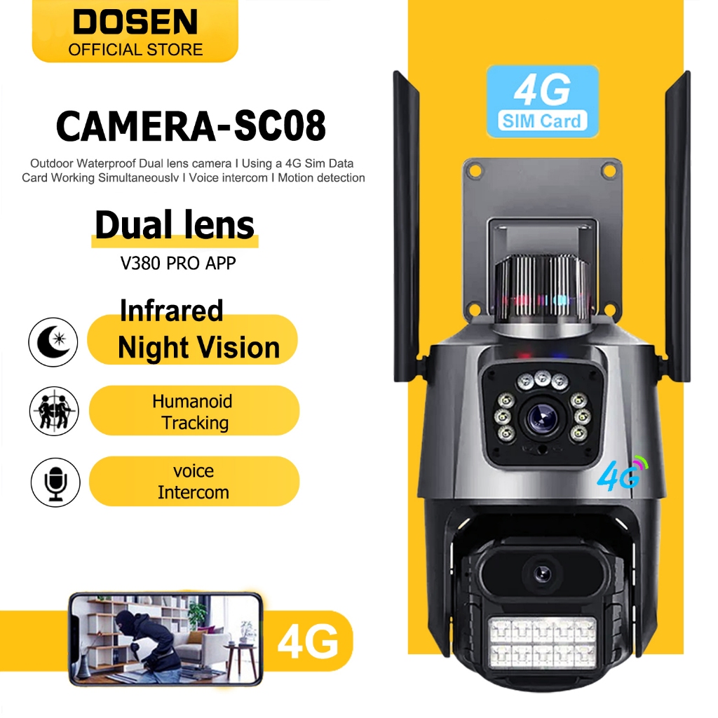 DOSEN SC08 Dual Lens 6MP 4G Sim CCTV Wireless Outdoor Waterproof WiFi ...