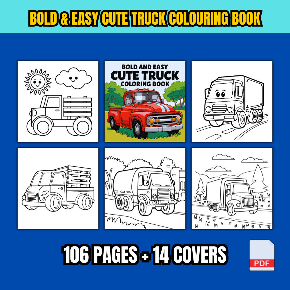 [PDF] 106 Pages Bold & Easy Cute Truck Colouring Book For Kids | Shopee ...