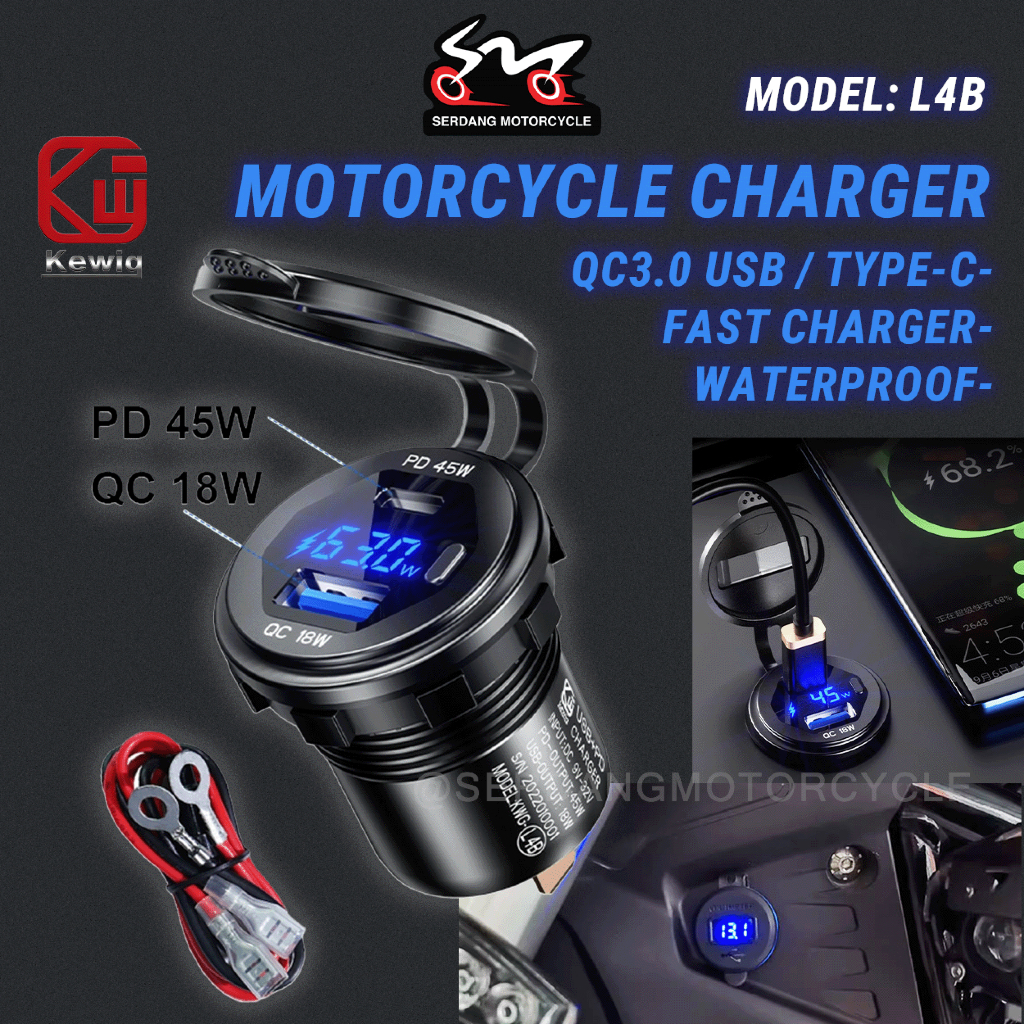 KEWIG L4B QC 3.0 Motorcycle Car Charger Type C / USB-A Socket ...