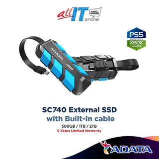 Adata SC740 Portable SSD with Built-in Type-C cable High Speed up to 10Gbps - (500GB / 1TB / 2TB)