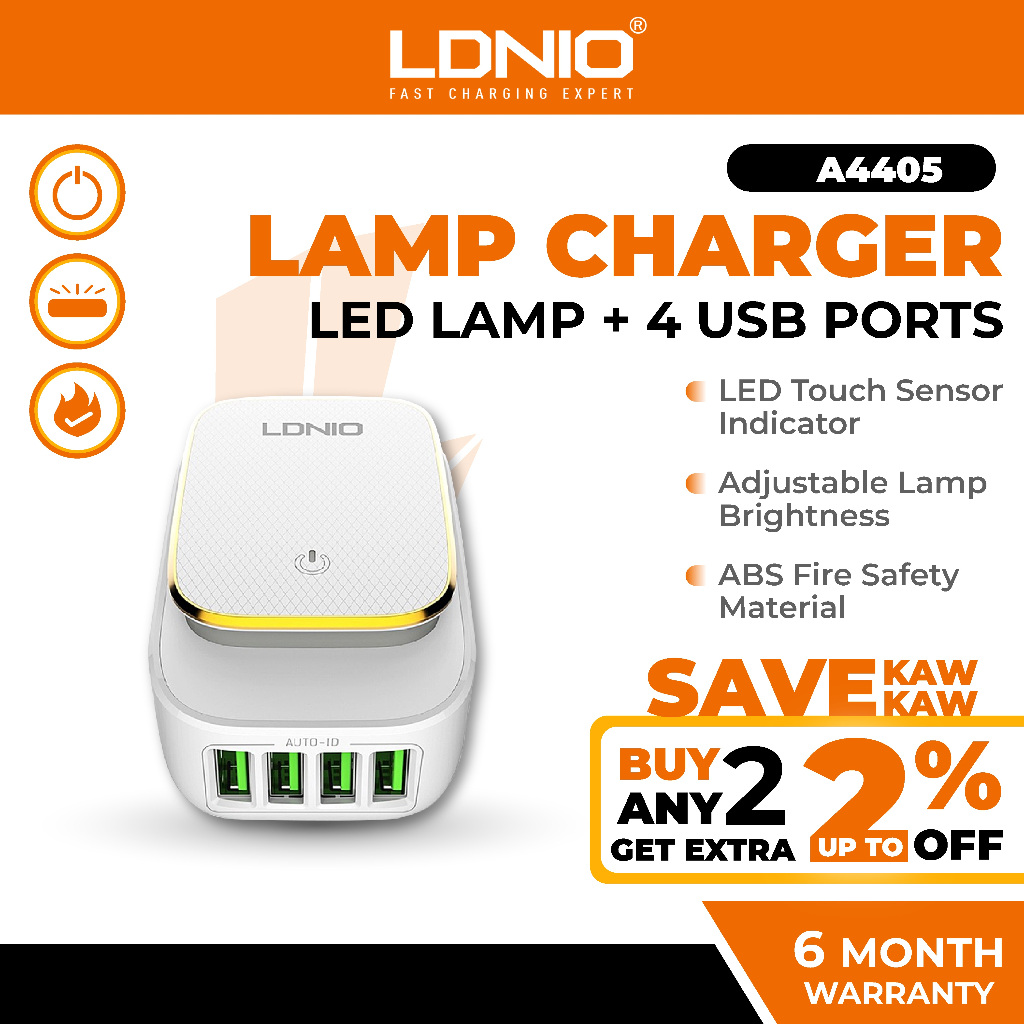 LDNIO A4405 LED Touch Lamp Dual USB Output Port Auto ID USB Charger (4 ...