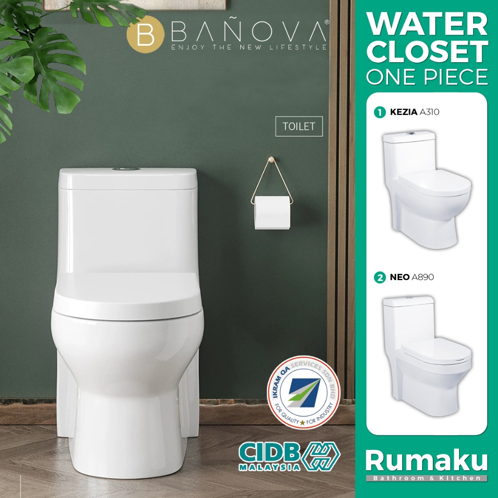 BANOVA One Piece WC Toilet Bowl S-Trap Wash Down Water Closet 10 Inch ...