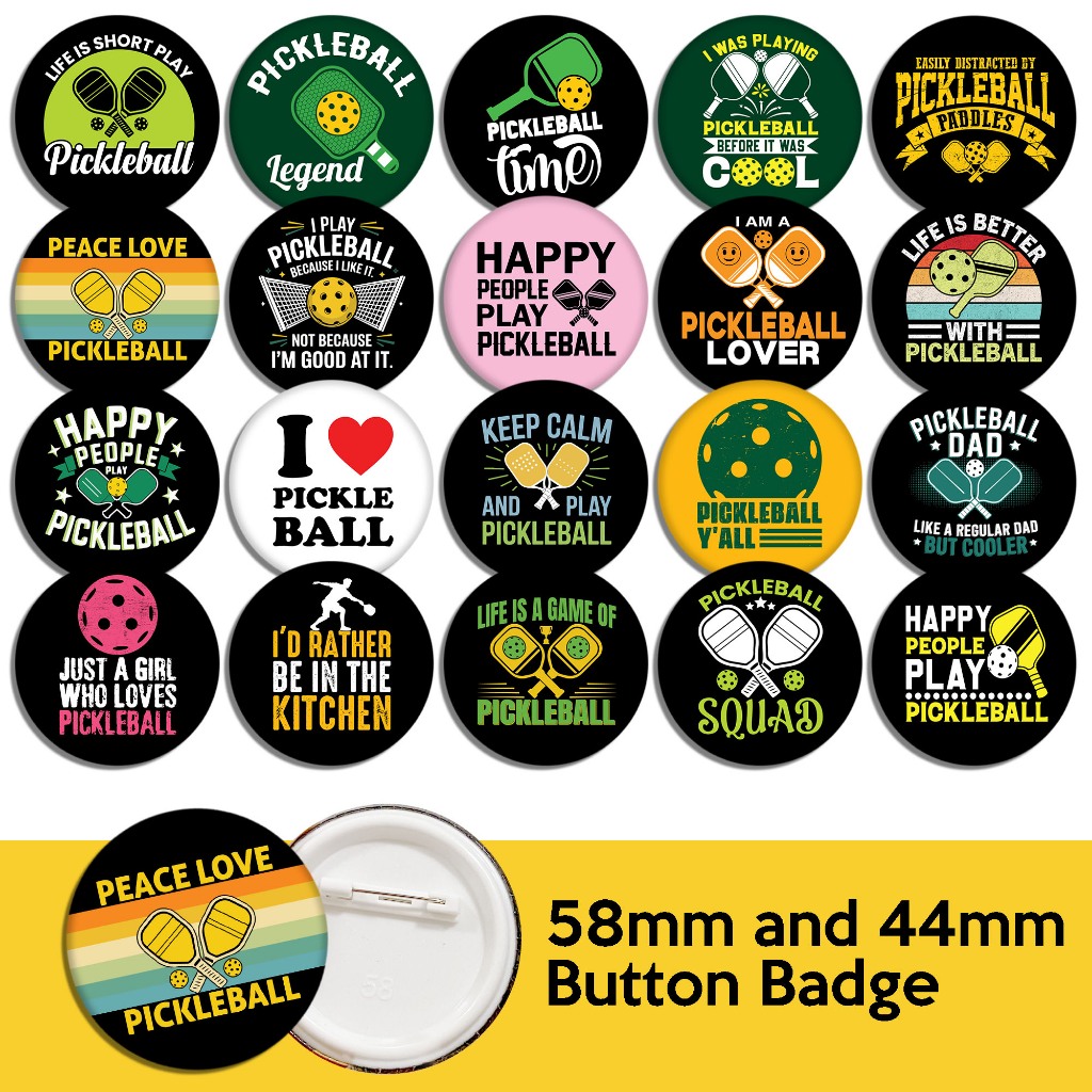 Pickleball Sports Designs 58mm 44mm Button Badge with Pin (Y651-Y670 ...
