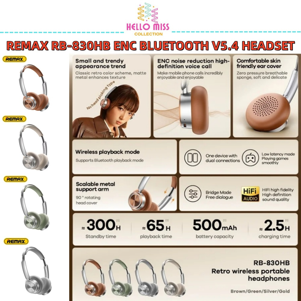 REMAX RB-830HB Wireless Bluetooth V5.4 Headphones Retro Portable On-Ear ...