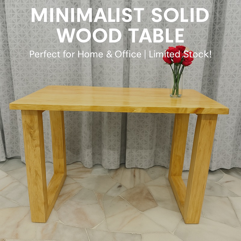 Solid Wood Minimalist Table – Natural Finish | Study / Work / Display ...
