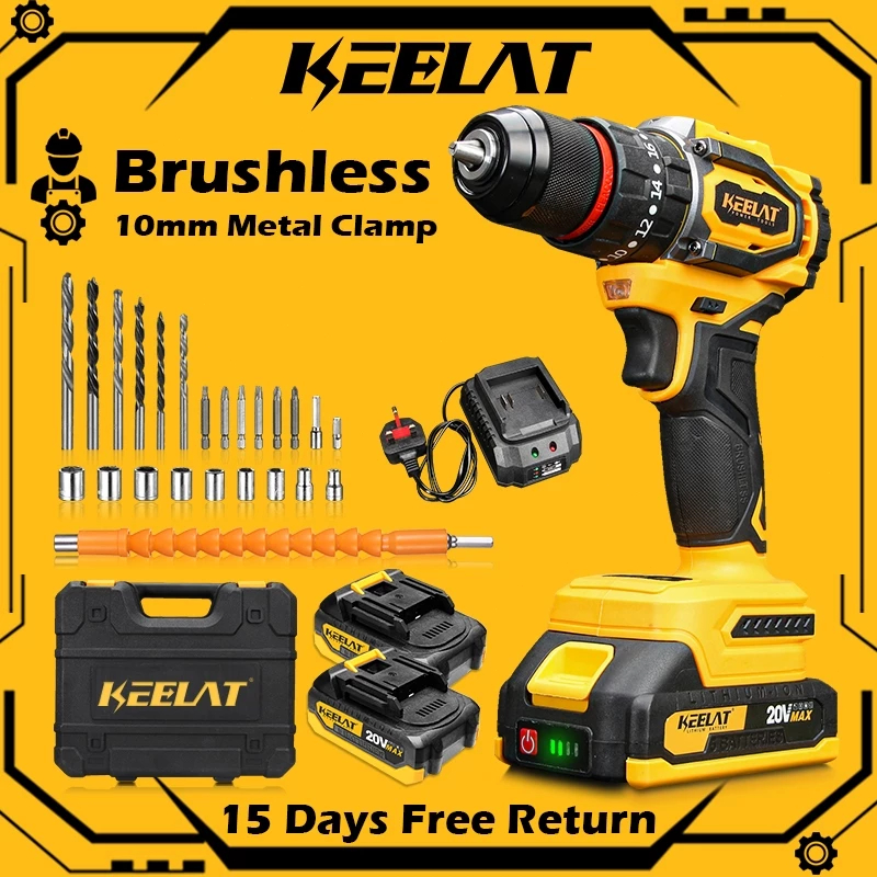 KEELAT Cordless Drill 20V Drill Batteri Drill Battery Screw Driver Set ...