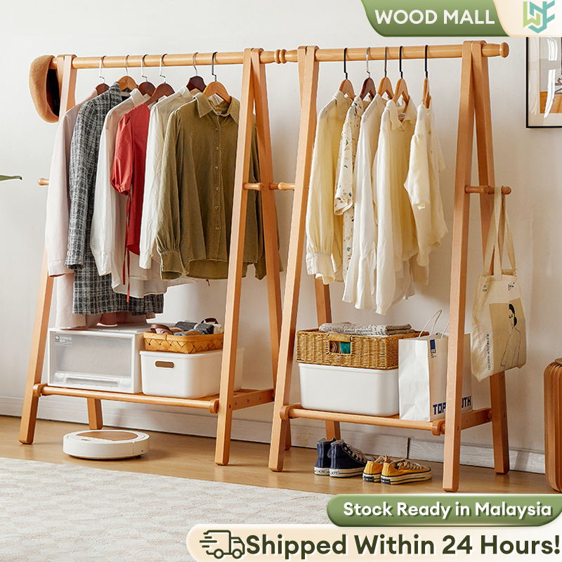 𝙍𝙚𝙖𝙙𝙮 𝙎𝙩𝙤𝙘𝙠 Solid Wood Clothes Rack Rak Baju Clothes Hanging Cloth ...