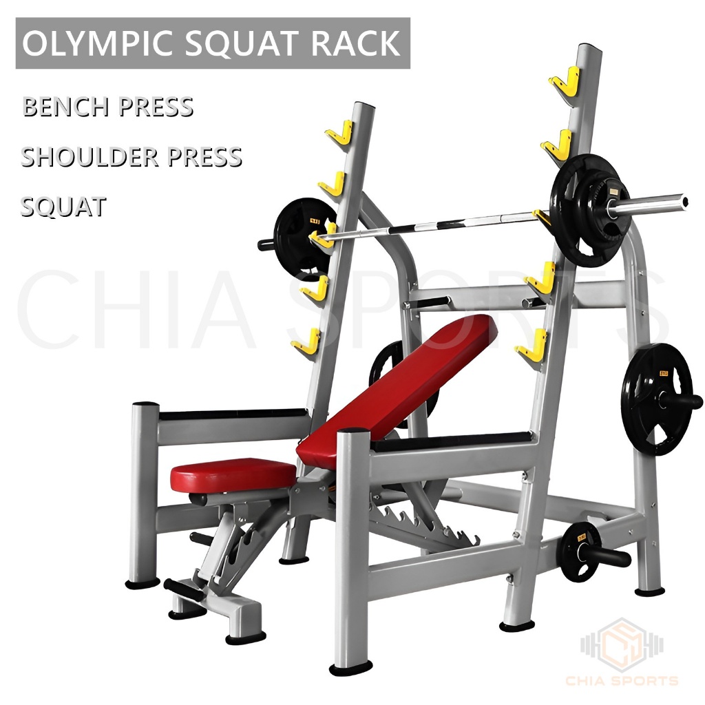 Commercial Olympic Squat Rack Bench Press Combo Stand Spotter Arms ...