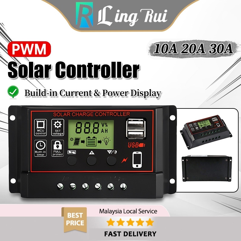 Solar Panel Controller 30A Dual USB Battery Charge Regulator 12V/24V ...
