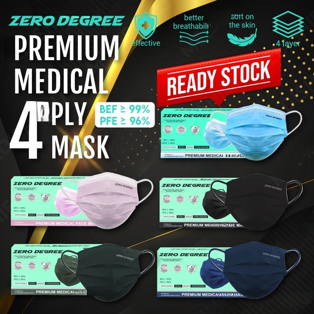 READY STOCK 50pcs Full Black colour 3ply Face Mask 4ply Medical ...