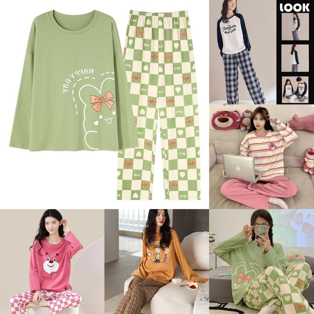 Baju Tidur Wanita Women's Pajamas New Collection Plus Size Long Sleeve ...
