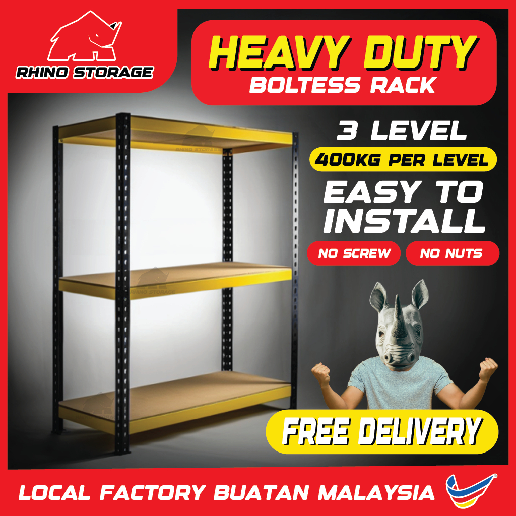 Rhino Yellow Black 3 Level Rak Besi Bertingkat Boltless Rack Shelf ...