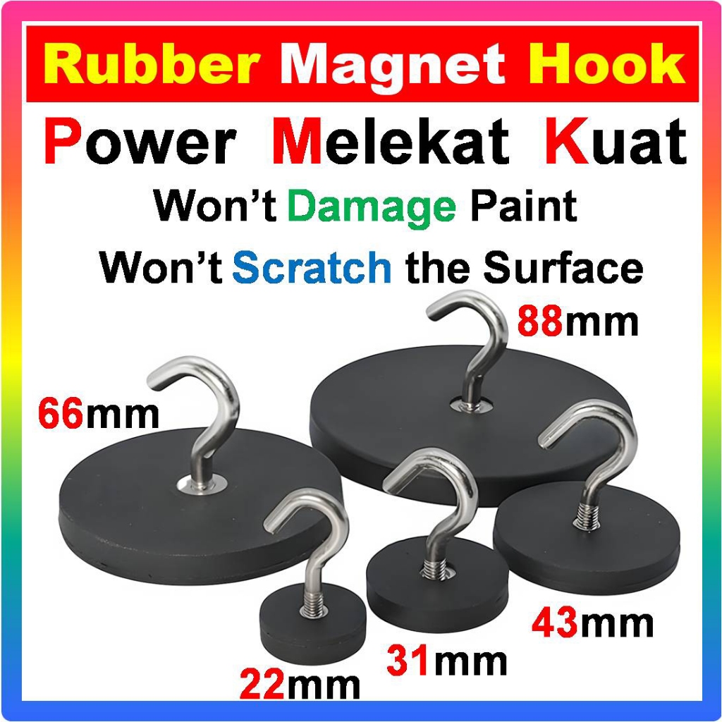 Strong Rubber Magnetic Hook | Heavy Duty Round Neodymium Magnet ...