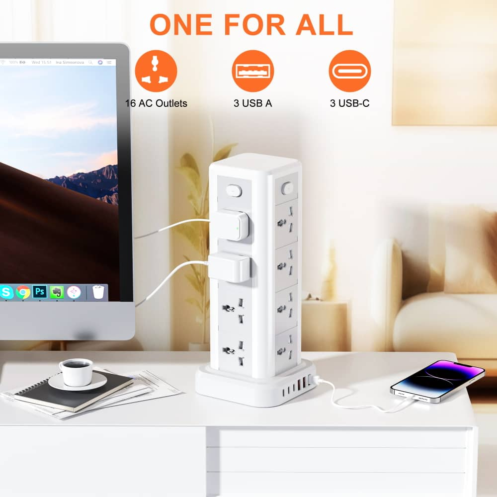 5meter Wire Space Saving Universal Tower Extension Socket Plug Dual ...