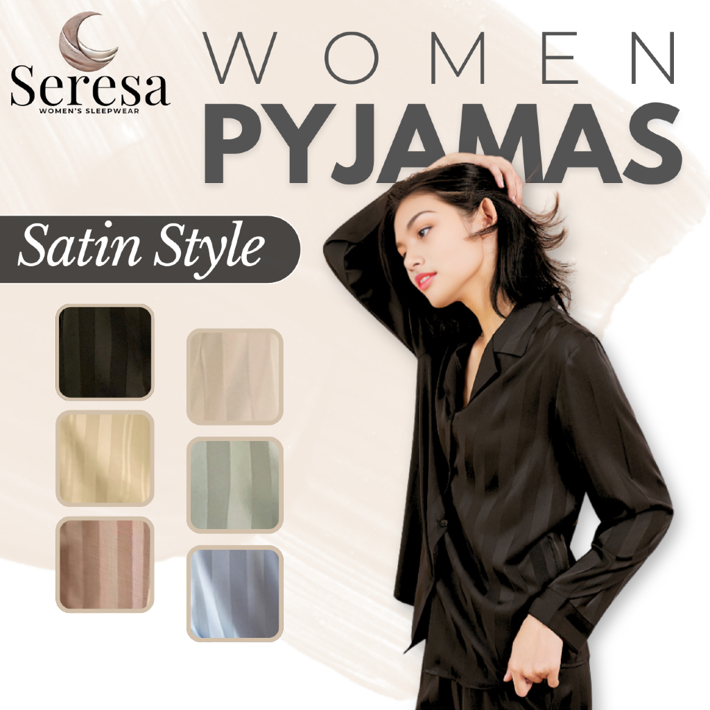 SERESA Women Satin Pyjamas Set Baju Tidur Wanita Soft Silk Sleepwear ...