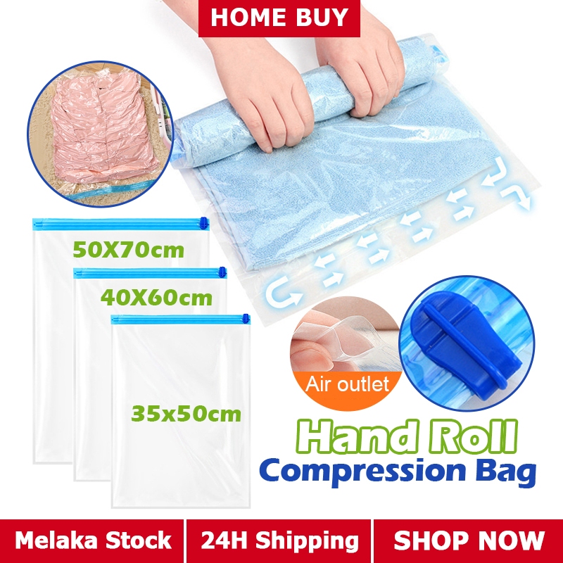 Roll-Up Compression Bags Reusable Hand Roll Vacuum Bag Travel Clothes ...