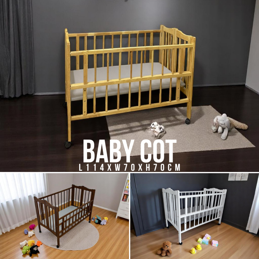 READY STOCK ️ TXJ SOLID WOOD BABY COT BED WITH WHEEL / KATIL BAYI ...