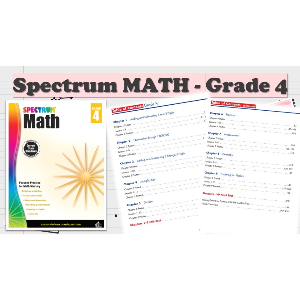 [PRE569] 164 pages SPECTRUM Math Grade 4 Worksheet PDF version 电子书 (answer provided) | Shopee ...