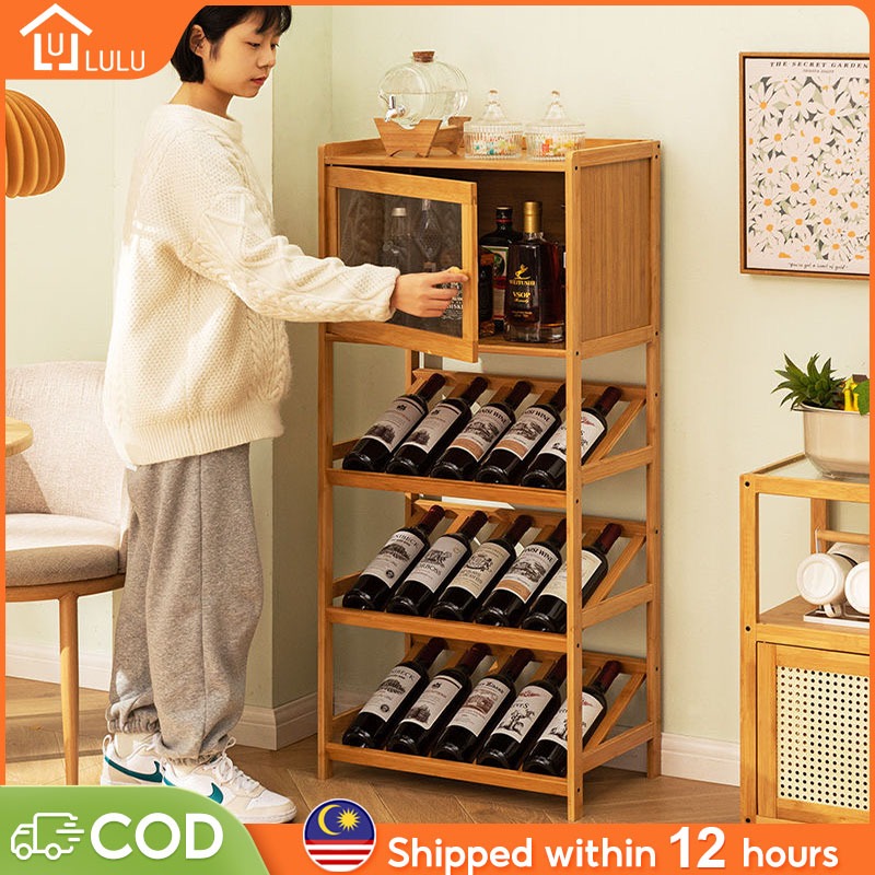 LULU Bamboo Wine Rack Wine Cabinet WIth Storage Home Display Rack Wine ...