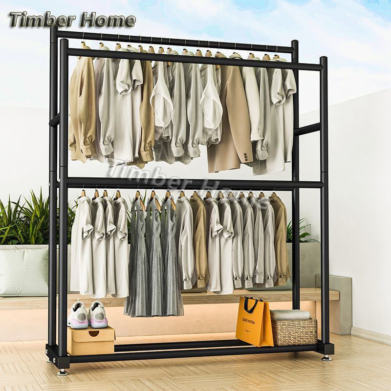 Timber home wardrobe organizer clothes rack Rak Pakaian Murah Almari ...