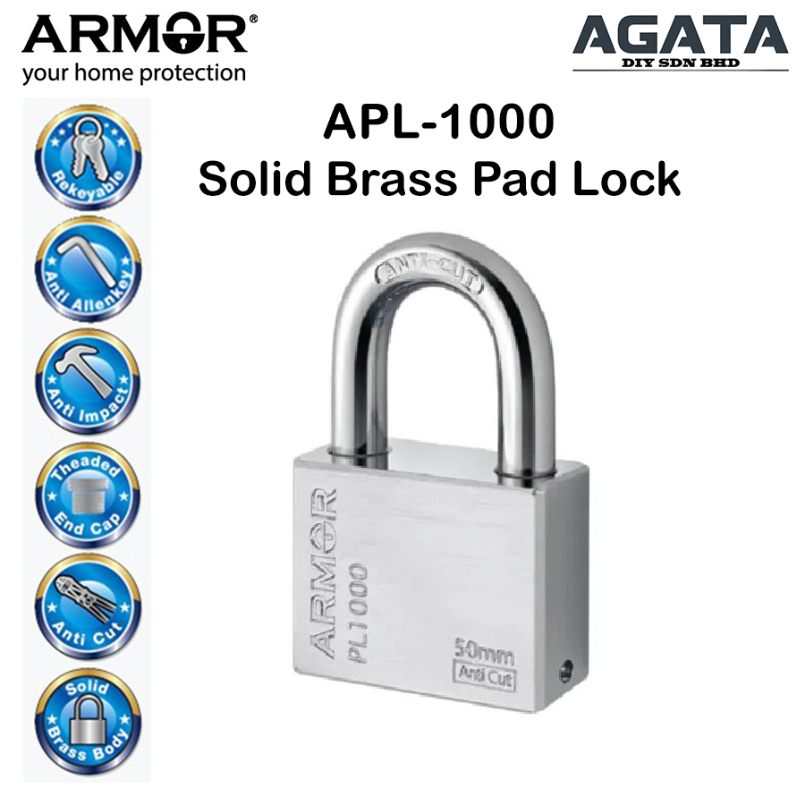ARMOR Solid Brass Padlock (40mm/ 50mm) APL-1000┃Anti Cut┃Anti Impact ...