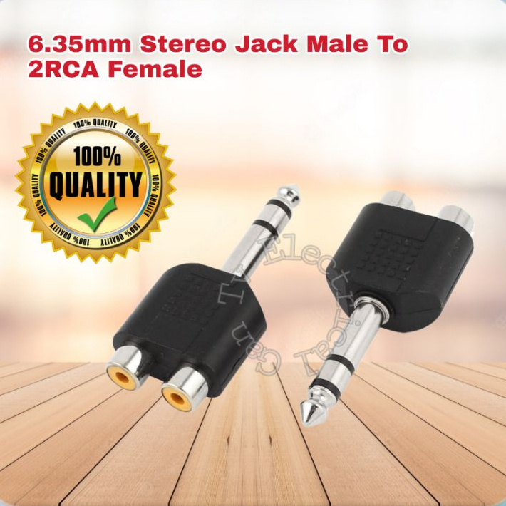 6.35mm Mono Male Plug to 2x3.5mm Mono Female Jack Adapter 2-Way Audio
