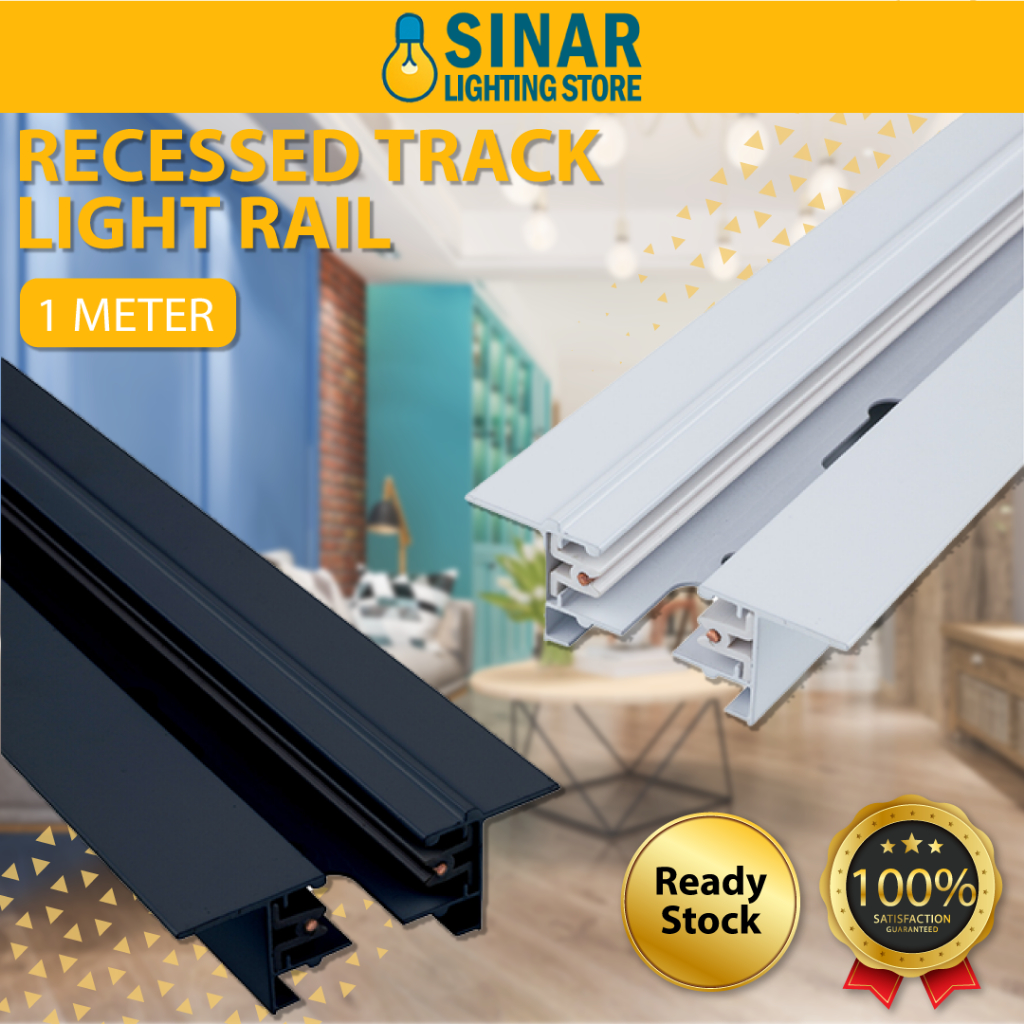 Recessed Ceiling LED Track Light Rail Black & White 1 Meter | Shopee ...