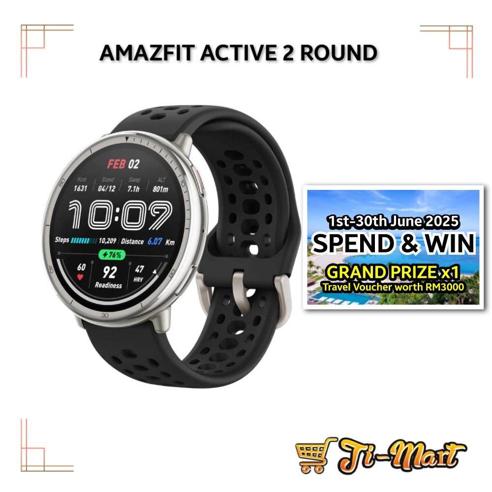Amazfit Active 2 Round | Premium Smart Watch 44mm, GPS Maps with ...