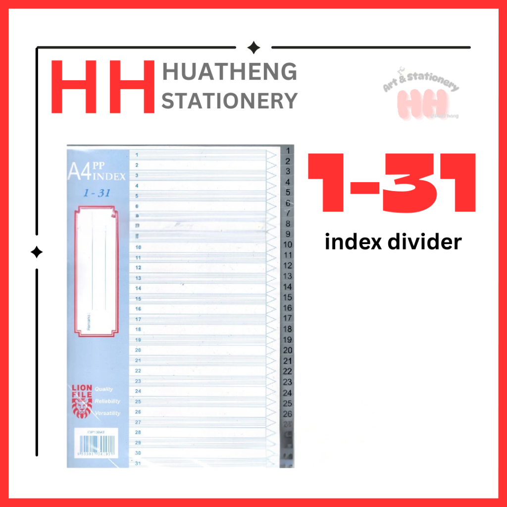 LION INDEX DIVIDER Grey PP Index Divider 31 Day / Plastic Filing ...