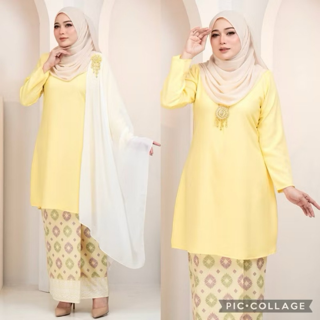 🔥(SIZE XS-5XL) KURUNG RIAU MODEN BATIK PASTEL RAYA 2025 PLUS SIZE SAGE EMERALD GREEN BABY PINK BLUE SOFT YELLOW KENDURI