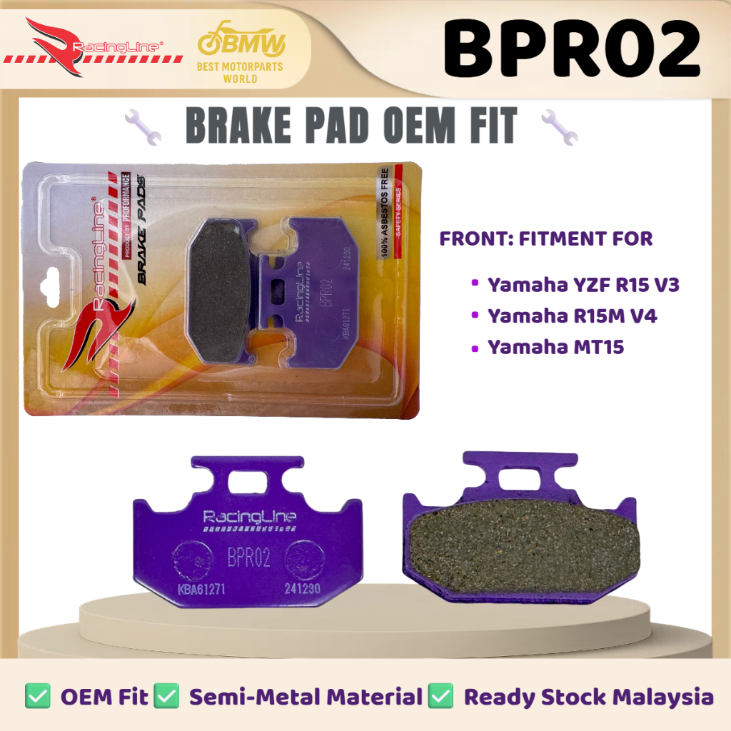 RACING LINE BPR02 REAR BRAKE PAD | For Yamaha R15 V3 / R15M V4 / MT15 ...