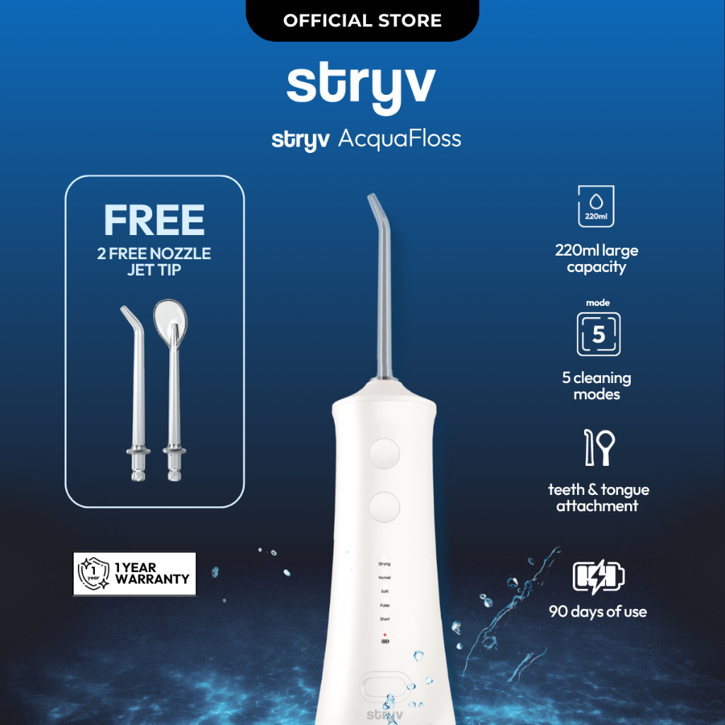 Stryv AcquaFloss | Cordless Water Flosser for Teeth & Tongue | 5 ...