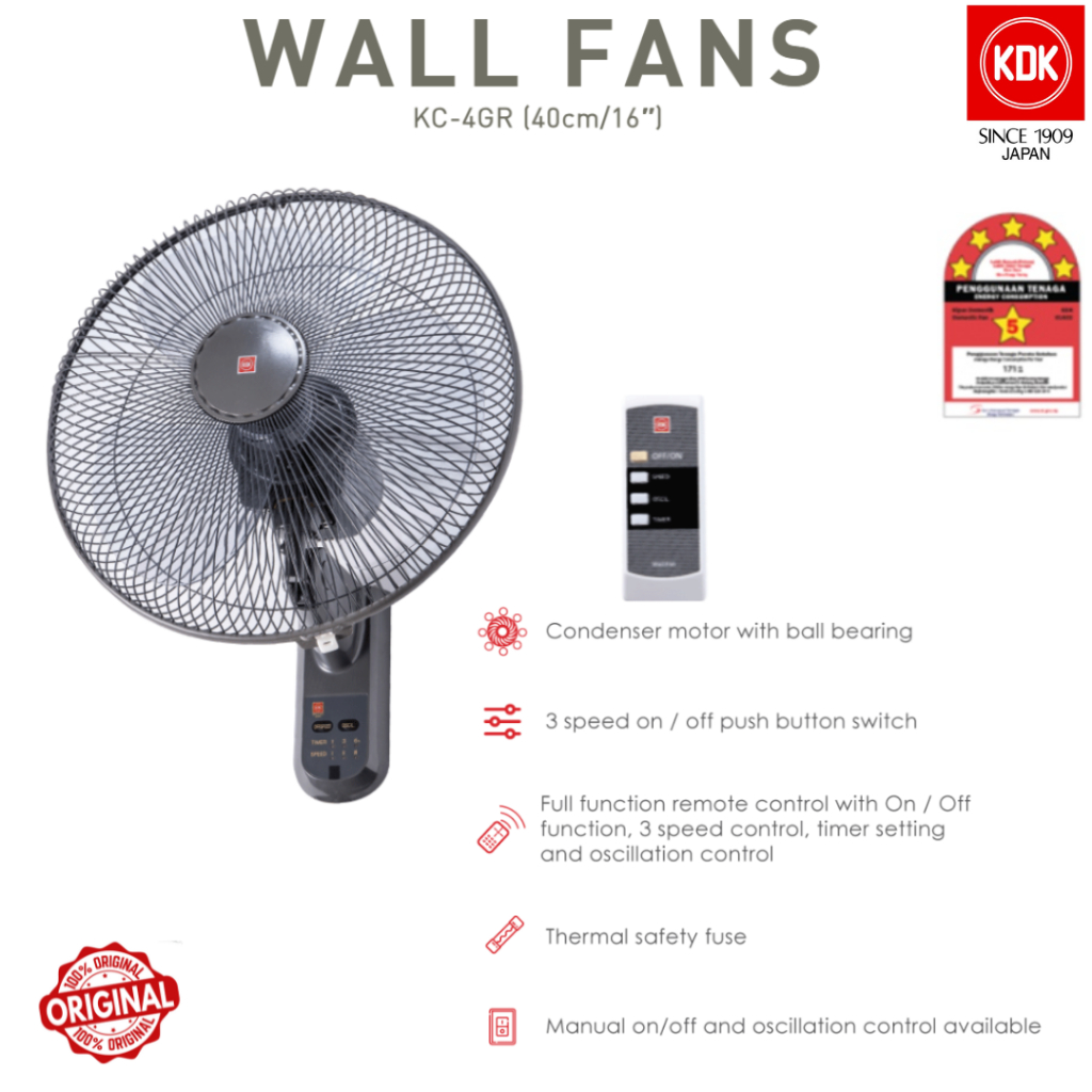 KDK KC4GR Wall Fan with Remote Control (40cm/16″) | Shopee Malaysia