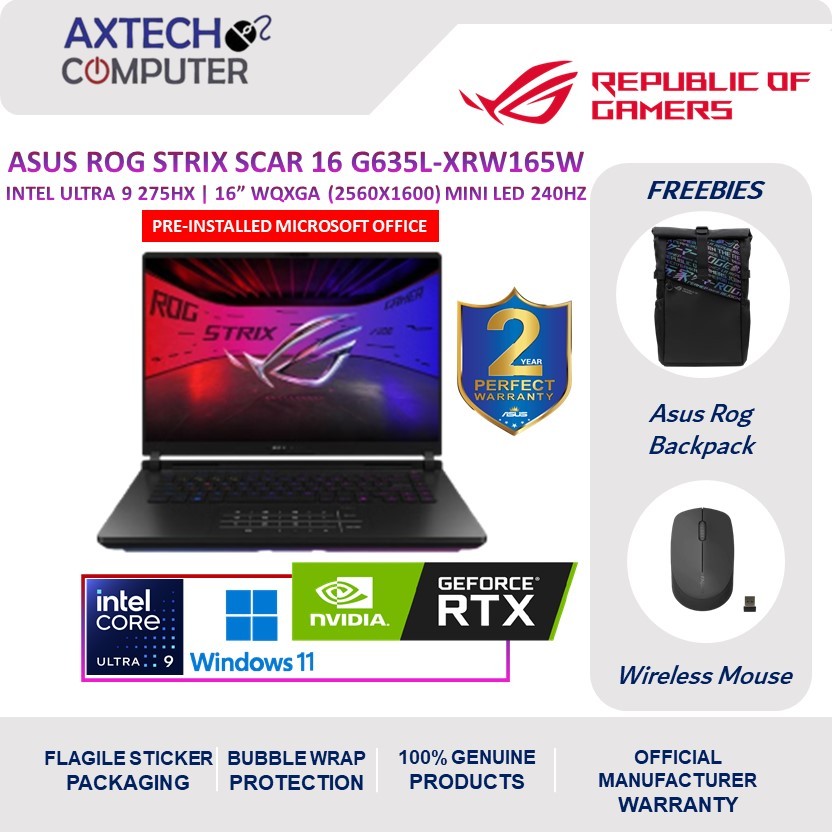 Asus ROG Strix SCAR 16 G635L-XRW165W 16'' 2.5K 240Hz Gaming Laptop ...