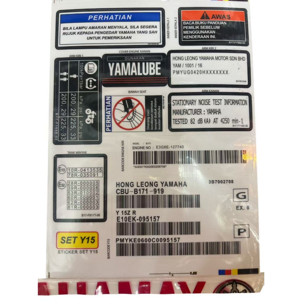 YAMAHA Y15 V1 V2 STICKER BODY SHELL HONG LEONG SPECIAL 10 IN 1 FULL ...