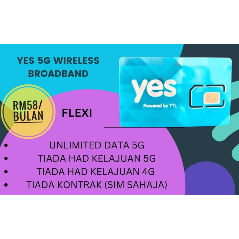 5G SIM UNLIMITED YES FLEXI 58 | Shopee Malaysia