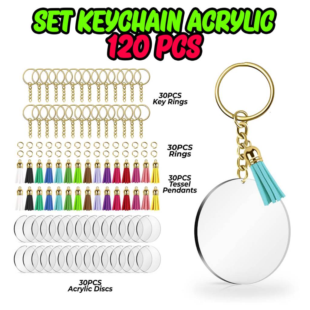 120 pieces / 30 Set Clear Round Circle Acrylic Keychains blank DIY Gold ...