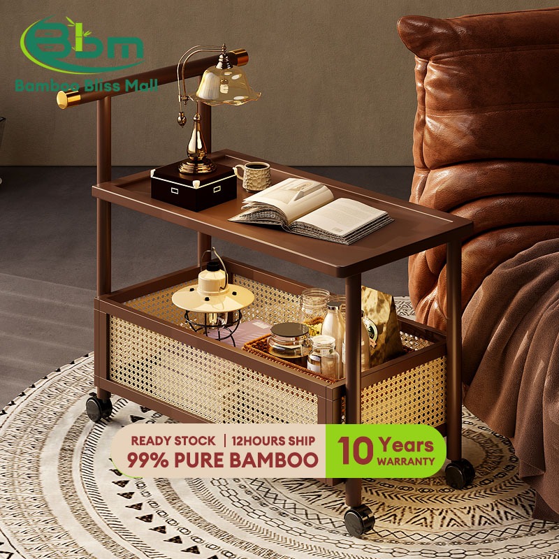 BBM Bamboo Mobile Rack Sofa Tea Table 50/70CM Storage Movable Storage ...