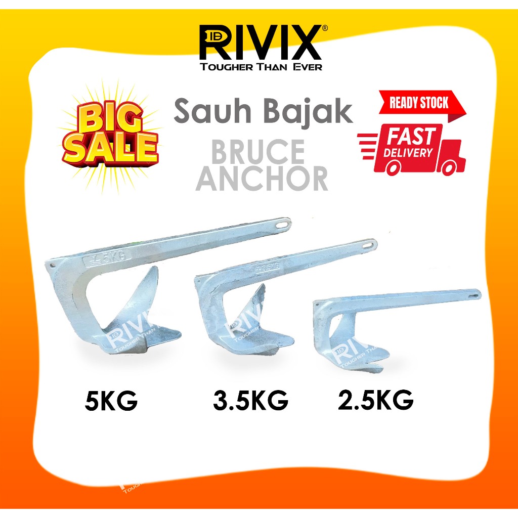 Ready Stock Marine Boat Galvanized Bruce Anchor Sauh Bajak 2.5kg 3.5kg ...