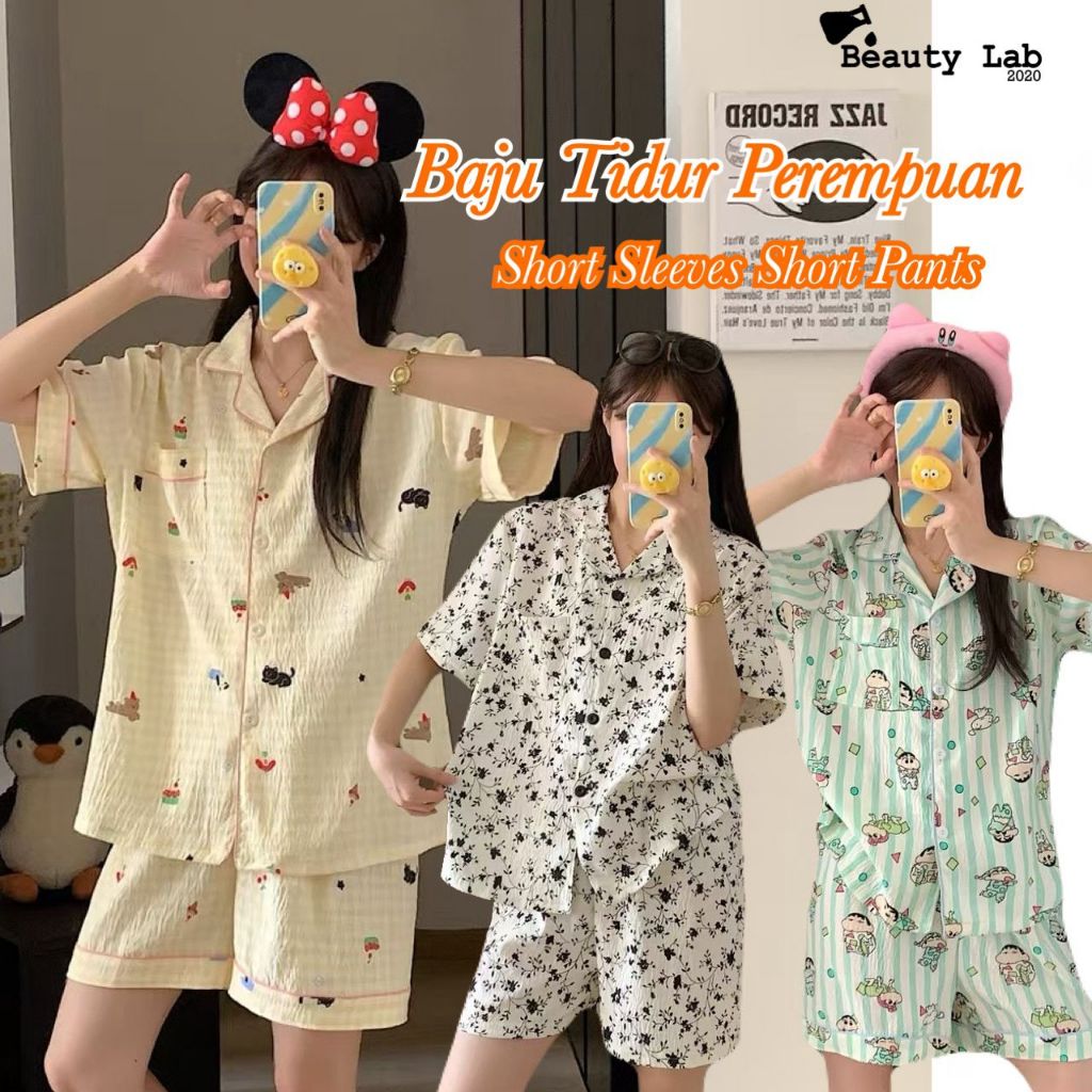 Baju Tidur Perempuan Lengan Pendek Pyjamas Ladies Women Short Sleeves ...