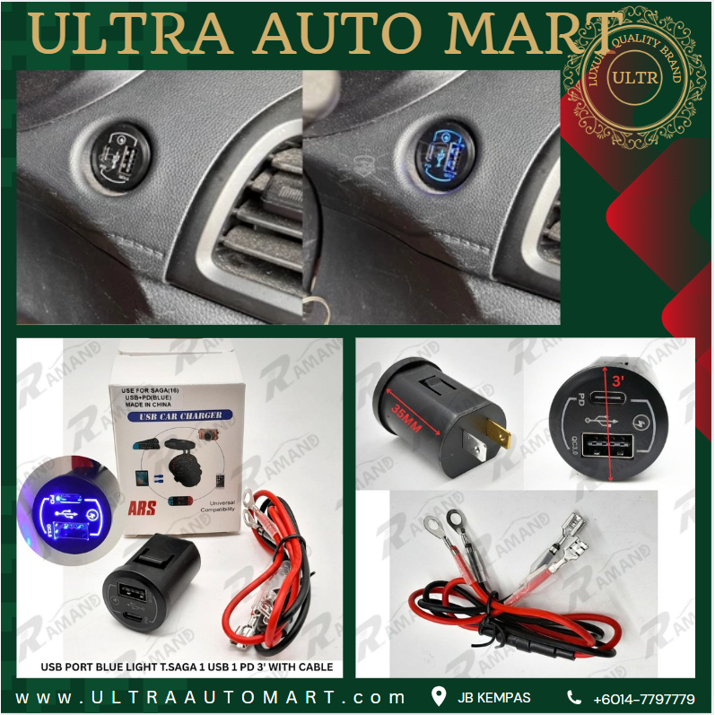 PROTON SAGA VVT DASH BOX PD TYPE-C USB FAST CHARGER DUAL PORT QC 3.0 2 ...